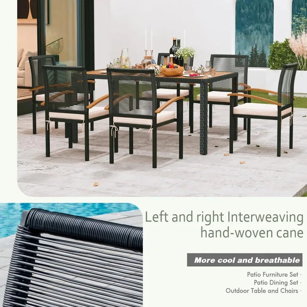 7 Pieces Outdoor Table & Chairs Outdoor Patio Furniture Set Wicker Patio Dining Sets for 6 Patio Table and Chairs Set for Garden