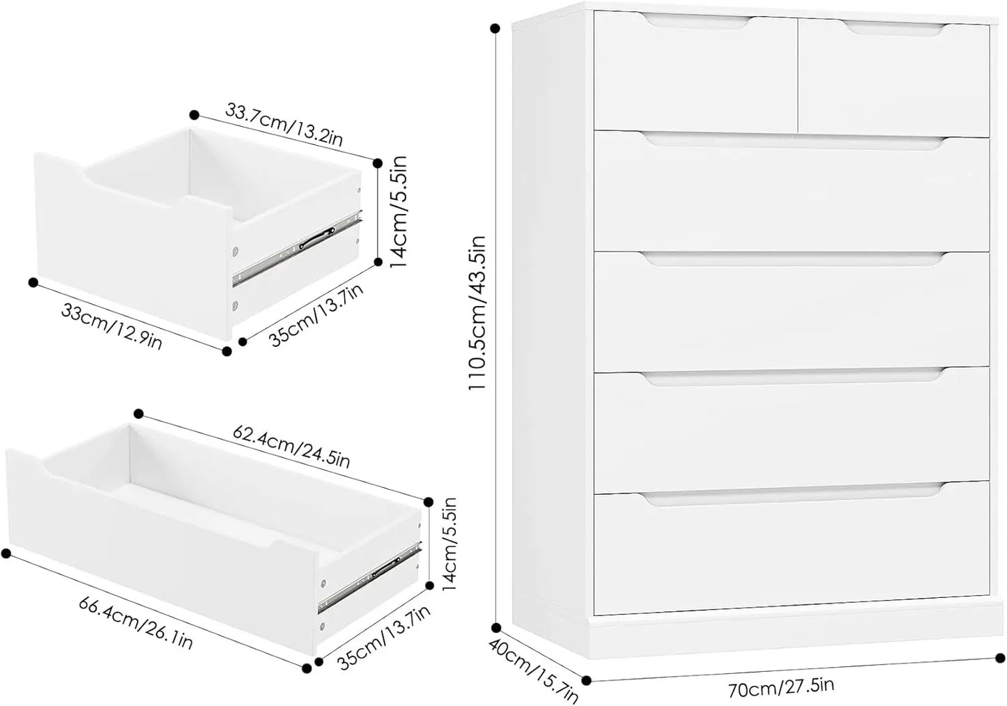 Modern 6 Drawer Dresser for Bedroom, Tall Chest of Drawers with Storage, Large Wood Storage Chest Organizer with Cut-Out