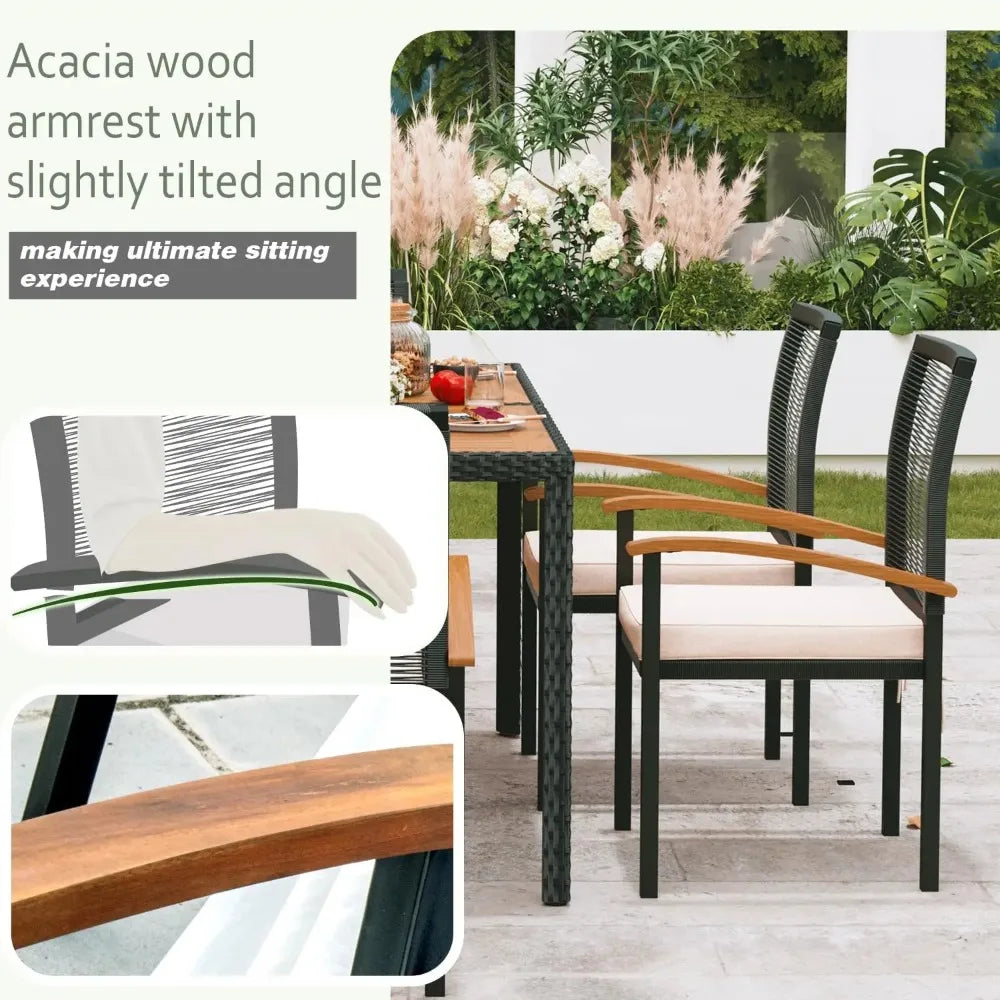 7 Pieces Outdoor Table & Chairs Outdoor Patio Furniture Set Wicker Patio Dining Sets for 6 Patio Table and Chairs Set for Garden