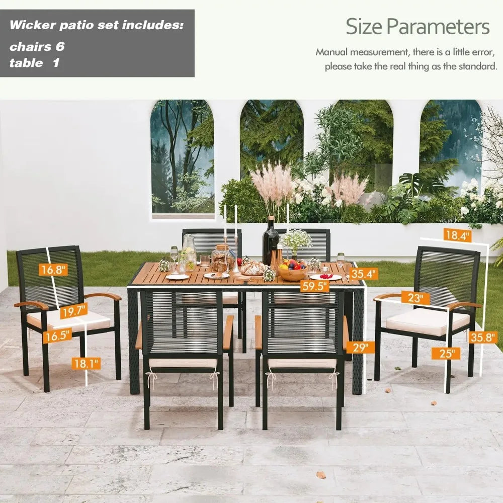 7 Pieces Outdoor Table & Chairs Outdoor Patio Furniture Set Wicker Patio Dining Sets for 6 Patio Table and Chairs Set for Garden