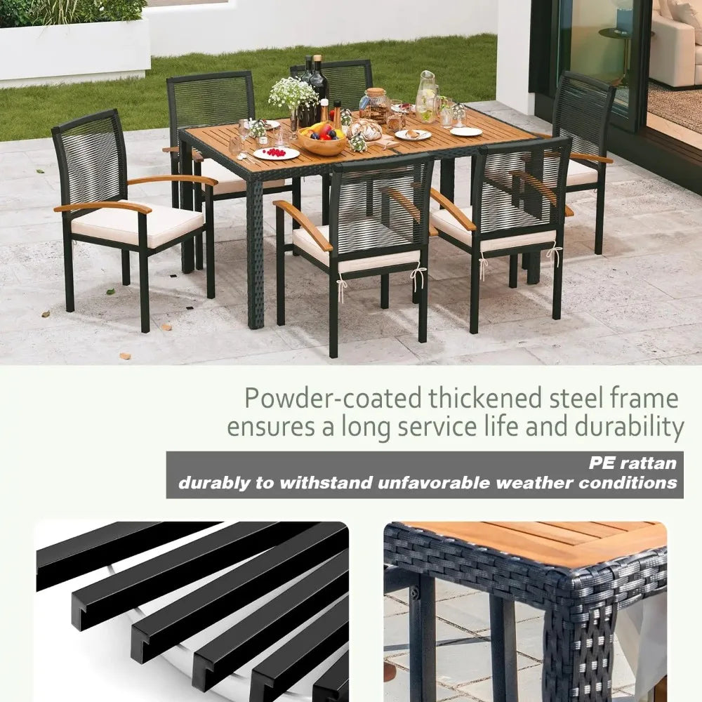 7 Pieces Outdoor Table & Chairs Outdoor Patio Furniture Set Wicker Patio Dining Sets for 6 Patio Table and Chairs Set for Garden