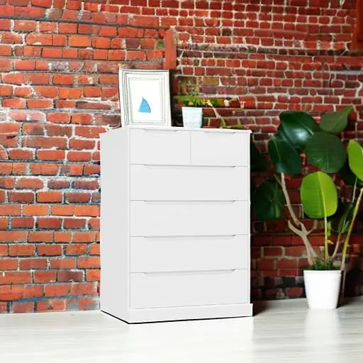 Modern 6 Drawer Dresser for Bedroom, Tall Chest of Drawers with Storage, Large Wood Storage Chest Organizer with Cut-Out