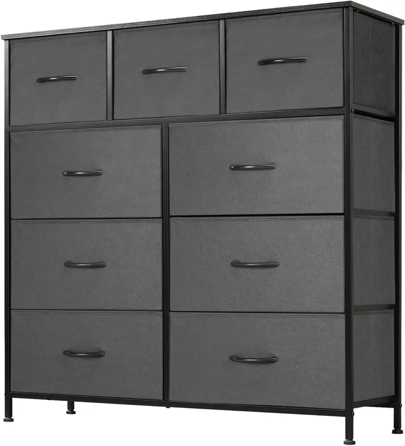 Dresser for Bedroom with 9 Drawers, Clothes Drawer Fabric Closet Organizer, Cloth Dresser with Metal Frame and Wood Tabletop