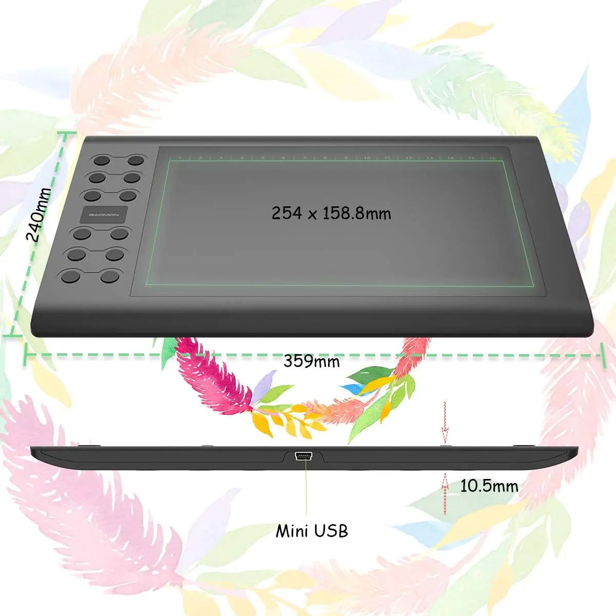 GAOMON M106K PRO 10'' Graphics Drawing Tablet with 8192 Levels Tilt Supported Battery-free Art Stylus for Windows/Mac/Android OS