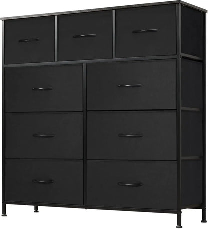 Dresser for Bedroom with 9 Drawers, Clothes Drawer Fabric Closet Organizer, Cloth Dresser with Metal Frame and Wood Tabletop