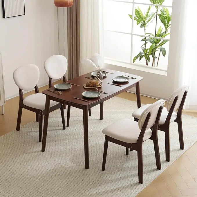 Modern 5-piece natural wood dining table set, capable of accommodating 4 people, medieval modern table and chair set