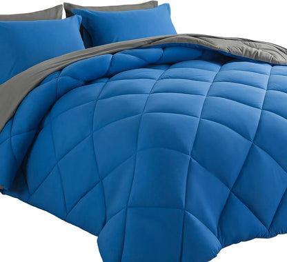 Comforter Sets 7pcs All Season Solid Down Bedding Sets with Comforter, Pillow Shams, Flat Sheet, Fitted Sheet and Pillowcases