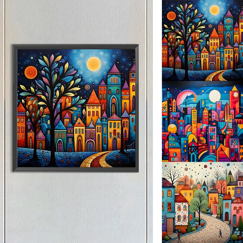 5D DIY Full Round Drill Diamond Painting Colorful House Home Decor Art Craft