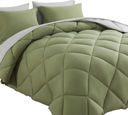 Comforter Sets 7pcs All Season Solid Down Bedding Sets with Comforter, Pillow Shams, Flat Sheet, Fitted Sheet and Pillowcases