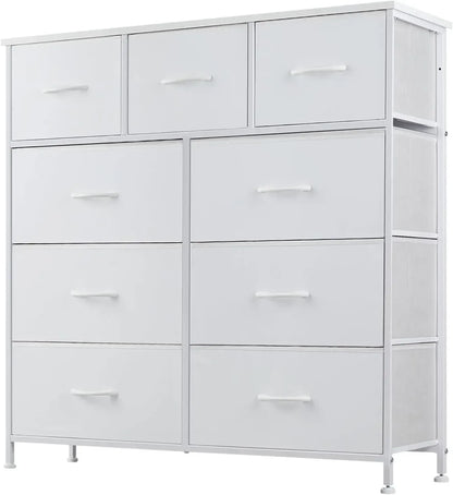 Dresser for Bedroom with 9 Drawers, Clothes Drawer Fabric Closet Organizer, Cloth Dresser with Metal Frame and Wood Tabletop