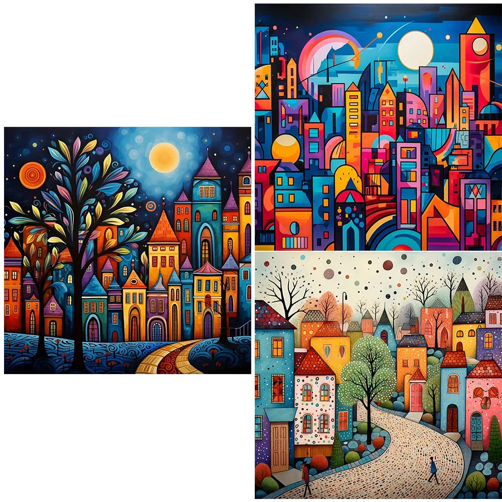 5D DIY Full Round Drill Diamond Painting Colorful House Home Decor Art Craft