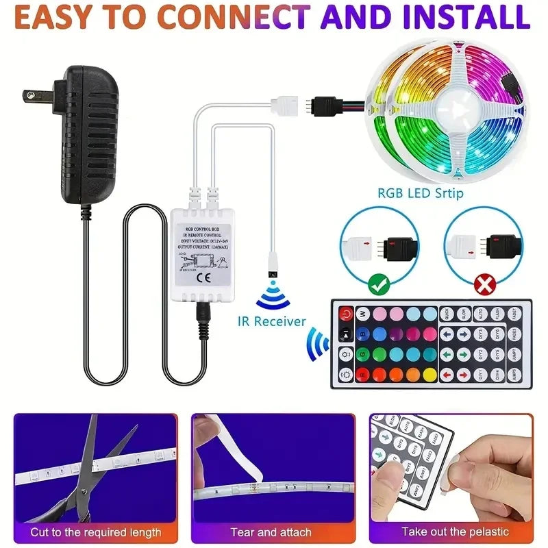 100 ft LED Strip Lights with 44 Key Remote,Multi-Color RGB LED Lights,24 Volt Color Changing LED Light Strip for Bedroom,Room,TV