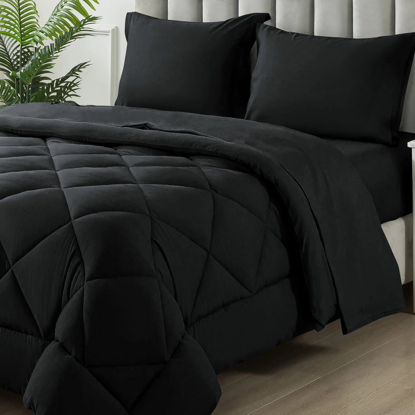 5-7 Pieces Bed in a Bag, Bedding Sets with All Season Soft Quilted Lightweight Comforter, Flat Sheet, Fitted Sheet Machine Washa