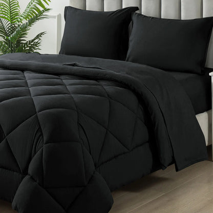 5-7 Pieces Bed in a Bag, Bedding Sets with All Season Soft Quilted Lightweight Comforter, Flat Sheet, Fitted Sheet Machine Washa