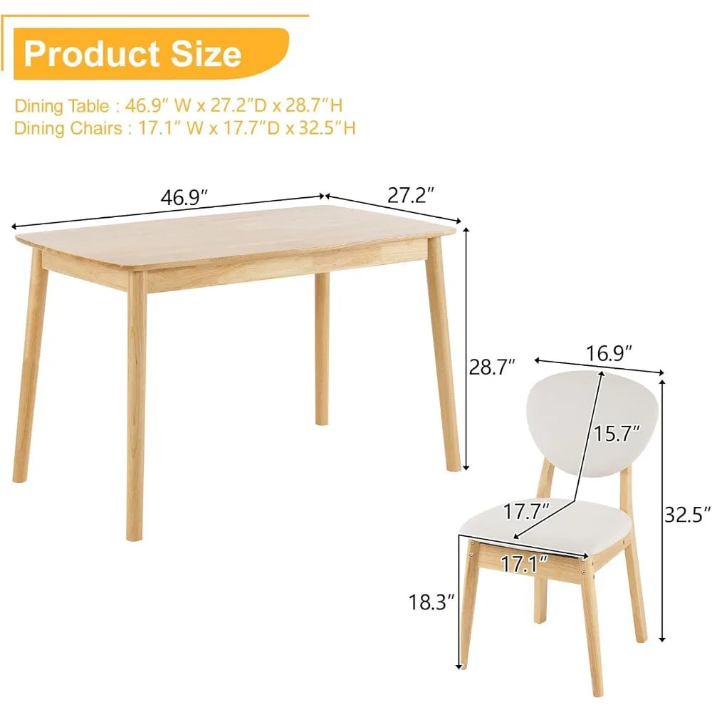 Modern 5-piece natural wood dining table set, capable of accommodating 4 people, medieval modern table and chair set