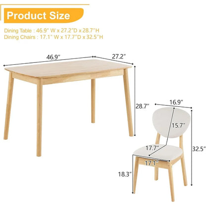 Modern 5-piece natural wood dining table set, capable of accommodating 4 people, medieval modern table and chair set