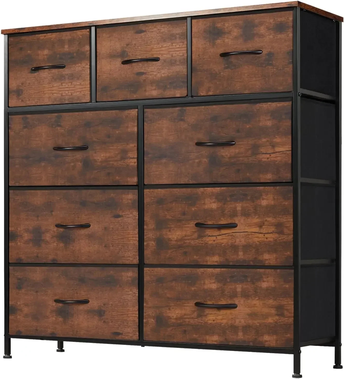 Dresser for Bedroom with 9 Drawers, Clothes Drawer Fabric Closet Organizer, Cloth Dresser with Metal Frame and Wood Tabletop