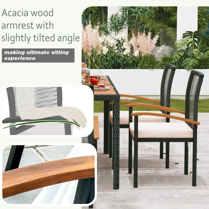 7 Pieces Outdoor Table & Chairs Outdoor Patio Furniture Set Wicker Patio Dining Sets for 6 Patio Table and Chairs Set for Garden