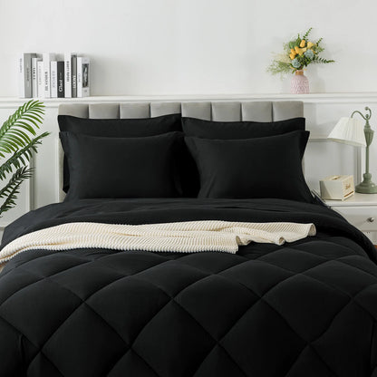 5-7 Pieces Bed in a Bag, Bedding Sets with All Season Soft Quilted Lightweight Comforter, Flat Sheet, Fitted Sheet Machine Washa