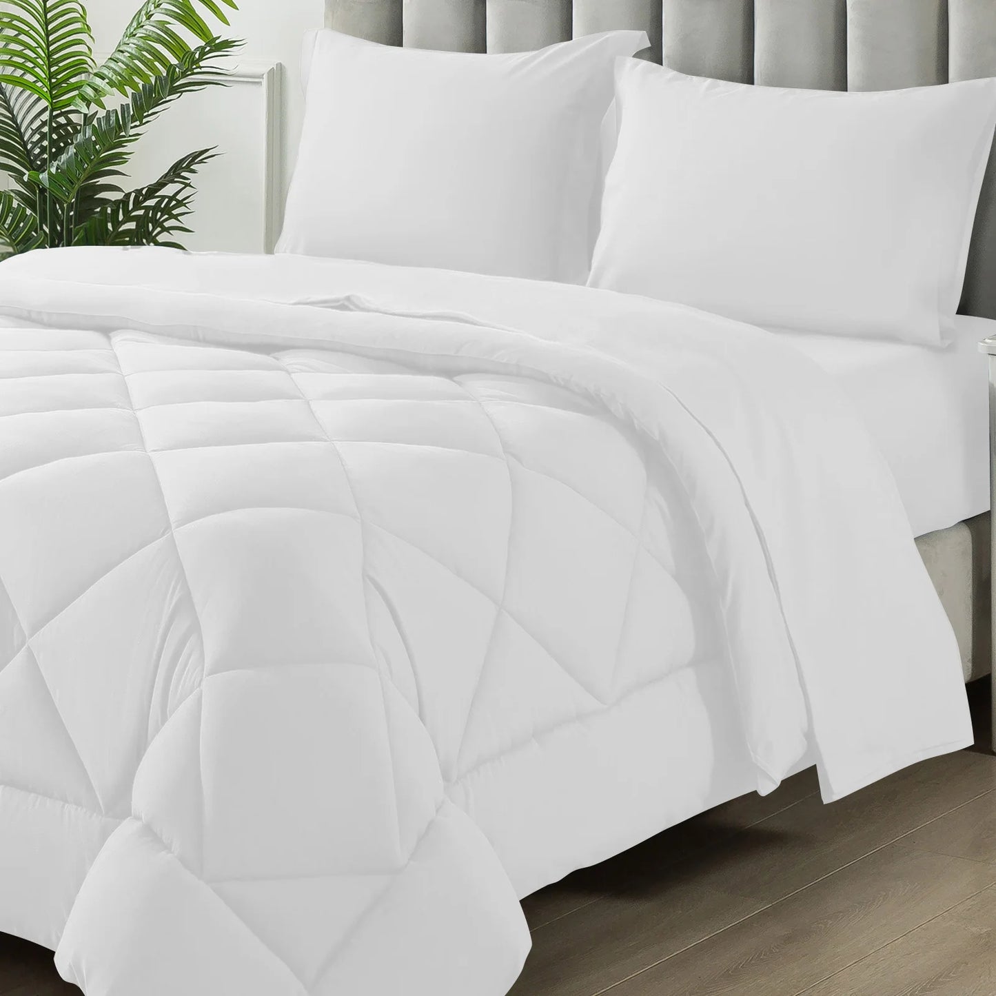 5-7 Pieces Bed in a Bag, Bedding Sets with All Season Soft Quilted Lightweight Comforter, Flat Sheet, Fitted Sheet Machine Washa