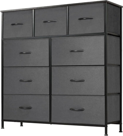 Dresser for Bedroom with 9 Drawers, Clothes Drawer Fabric Closet Organizer, Cloth Dresser with Metal Frame and Wood Tabletop